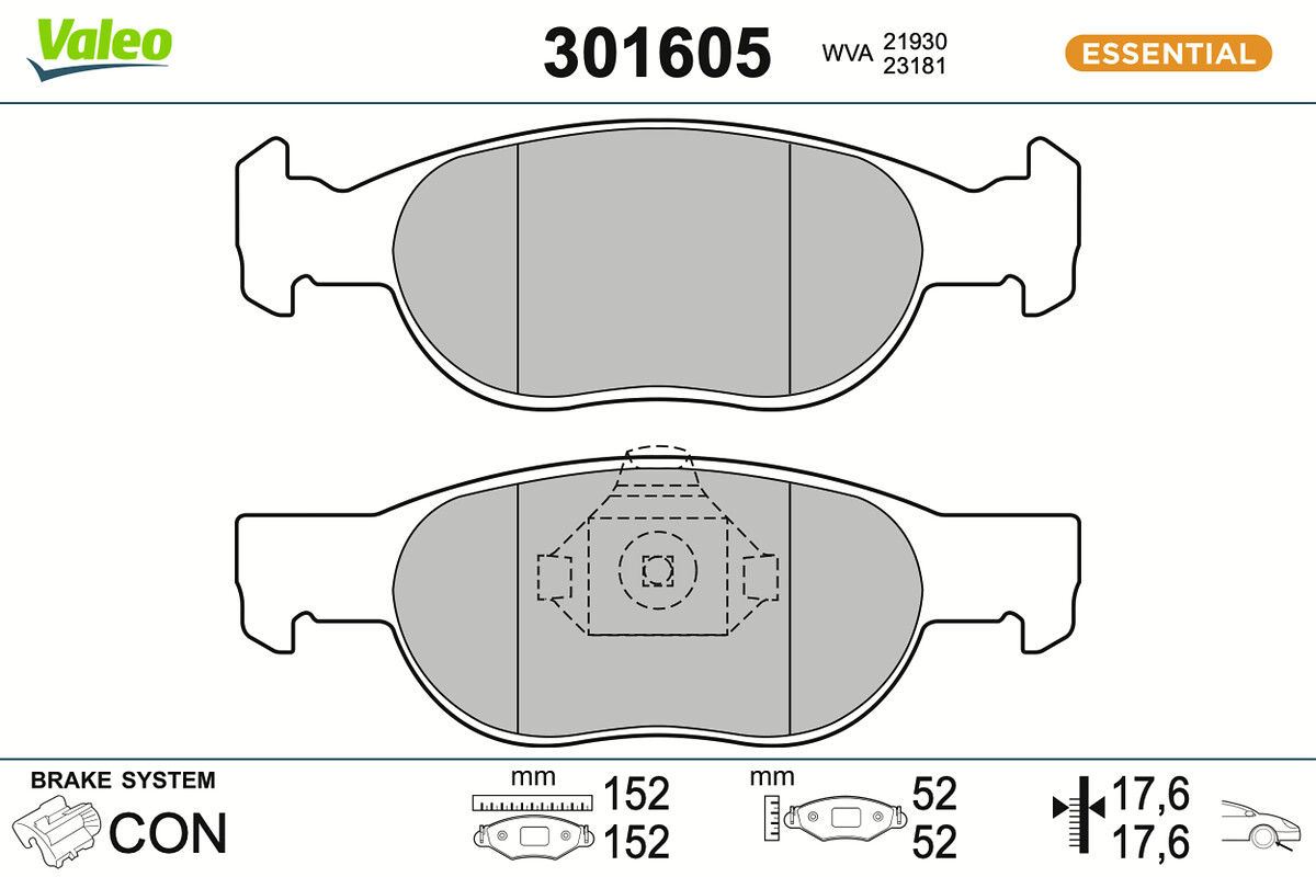 Jeu de 4 plaquettes de frein VALEO ref. 301605